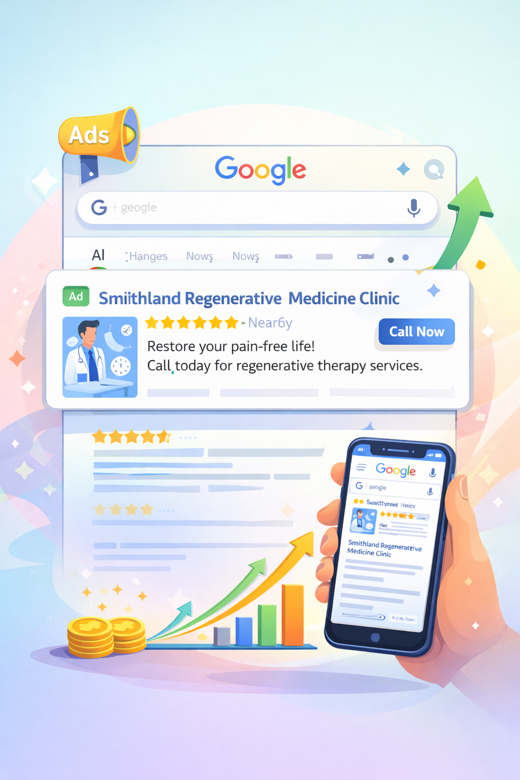 Google-PPC-LSA-Campaign Local Boston, MA Regenerative Medicine Clinic successful Google Ads campaign showing at the top of search results.